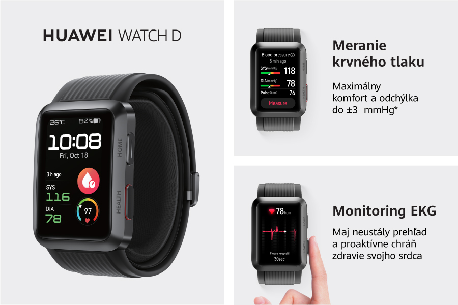 Huawei Watch D merajú tlak aj EKG