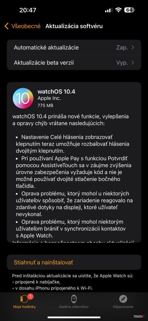 Apple Watch: Aktualizácia na watchOS 10.4