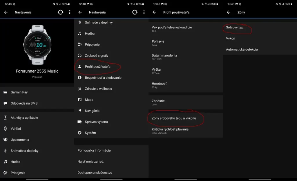 Garmin hodinky: Nastavenie zón srdcového tepu